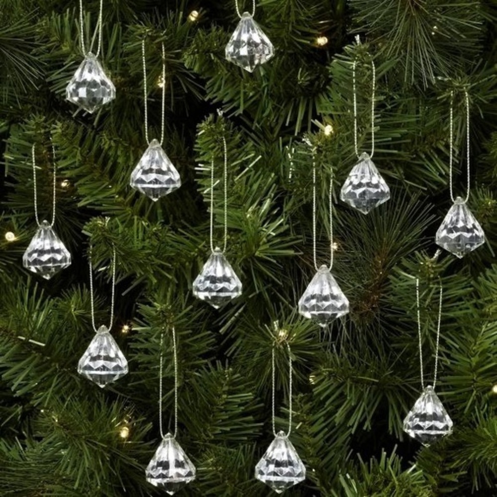 Clear 12ct Acrylic Diamond Christmas Ornament Set nwt